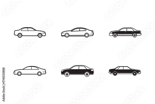Variety of Car Icons Isolated on White Background Representing Transportation and Automotive Industry Design Elements for Multiple Purposes