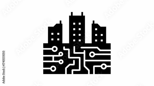 Futuristic smart city concept, digital urban landscape, technological architecture innovation design