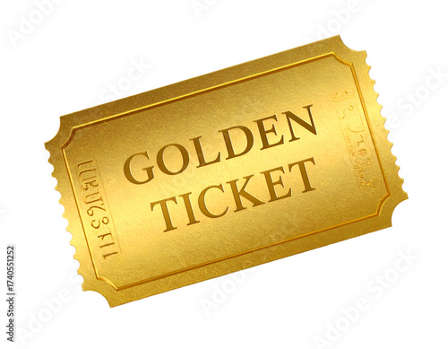 A shimmering, golden ticket with 