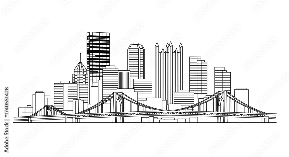 Obraz premium minimal line art Pittsburgh skyline vector for logo or sticker