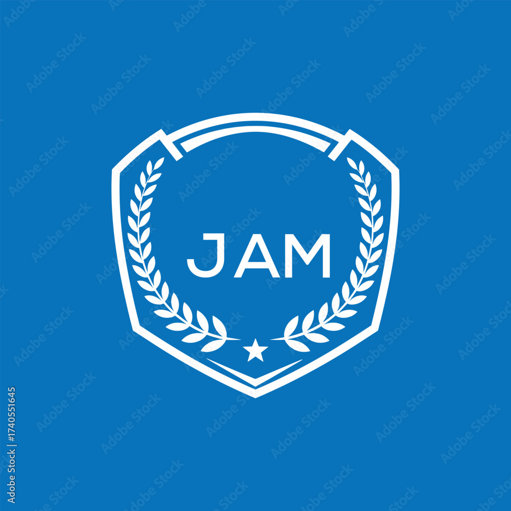 Fototapeta premium JAM Shield Logo Design JAM Minimal Laurel Wreath and Star Emblem for Sports Corporate JAM Club and Brand Ident. 
