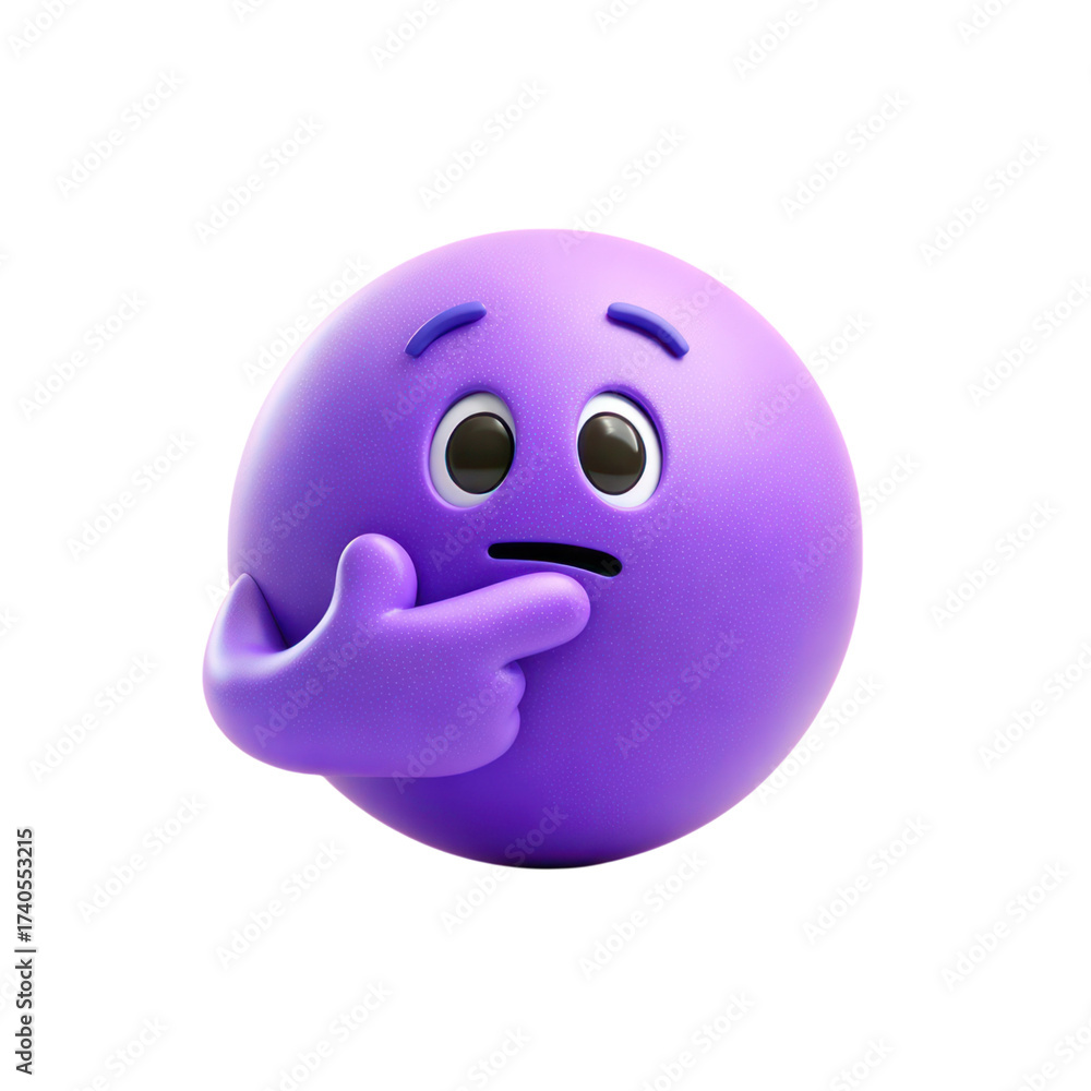 Fototapeta premium Thinking Emoji Purple Character Isolated.
