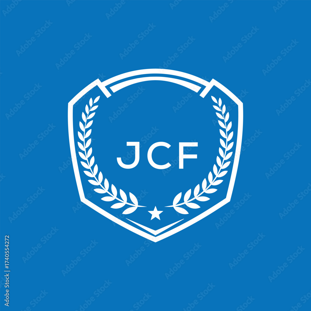 Fototapeta premium JCF Shield Logo Design JCF Minimal Laurel Wreath and Star Emblem for Sports Corporate JCF Club and Brand Ident. 