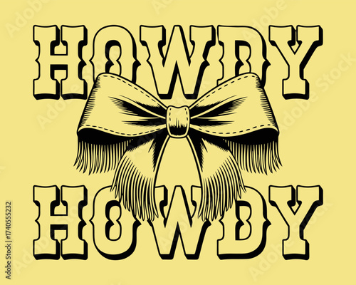 Retro Cowboy Howdy Lettering with Bow Illustration