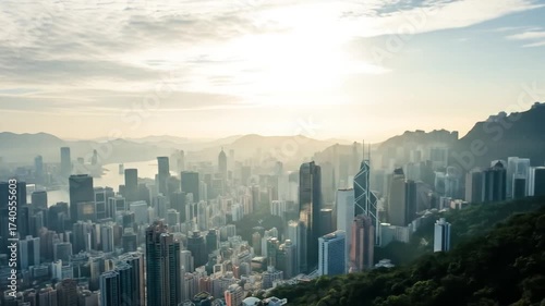 Wallpaper Mural Hong Kong Cityscape at Dawn: An Aerial Panorama of Urban Density and Morning Haze Torontodigital.ca