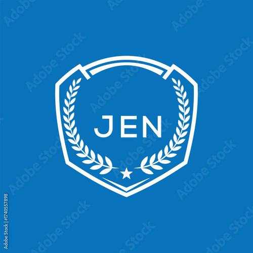 JEN Shield Logo Design JEN Minimal Laurel Wreath and Star Emblem for Sports Corporate JEN Club and Brand Ident.
