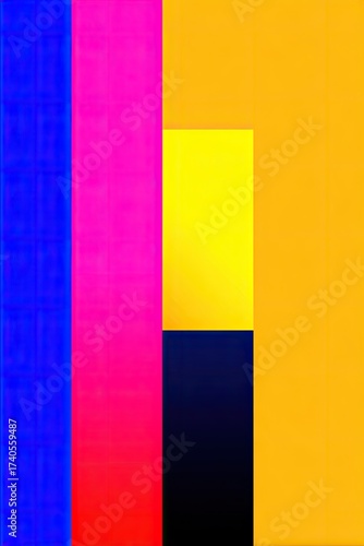 Vivid blocks blue, magenta, yellow, black, and bright orange