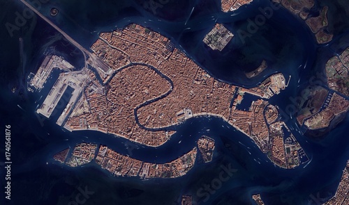 Venice, Italy: High-Resolution Aerial View of the Iconic Water City and Canal Network