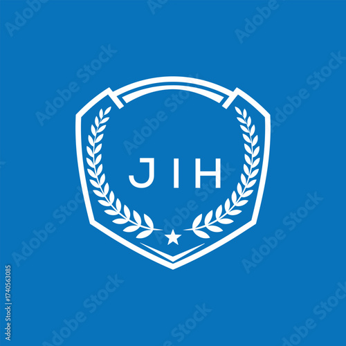 JIH Shield Logo Design JIH Minimal Laurel Wreath and Star Emblem for Sports Corporate JIH Club and Brand Ident.
