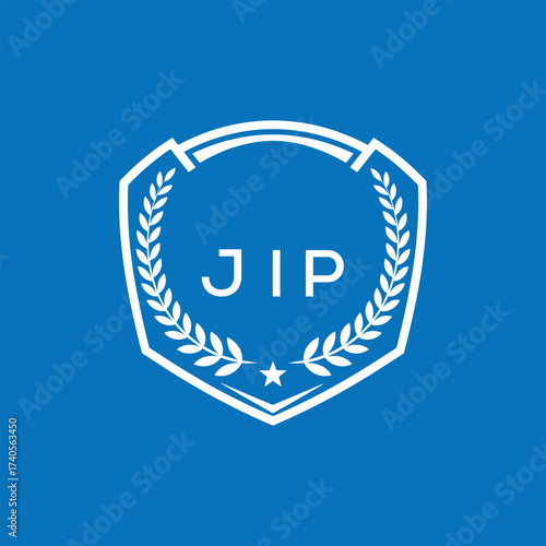 JIP Shield Logo Design JIP Minimal Laurel Wreath and Star Emblem for Sports Corporate JIP Club and Brand Ident.
