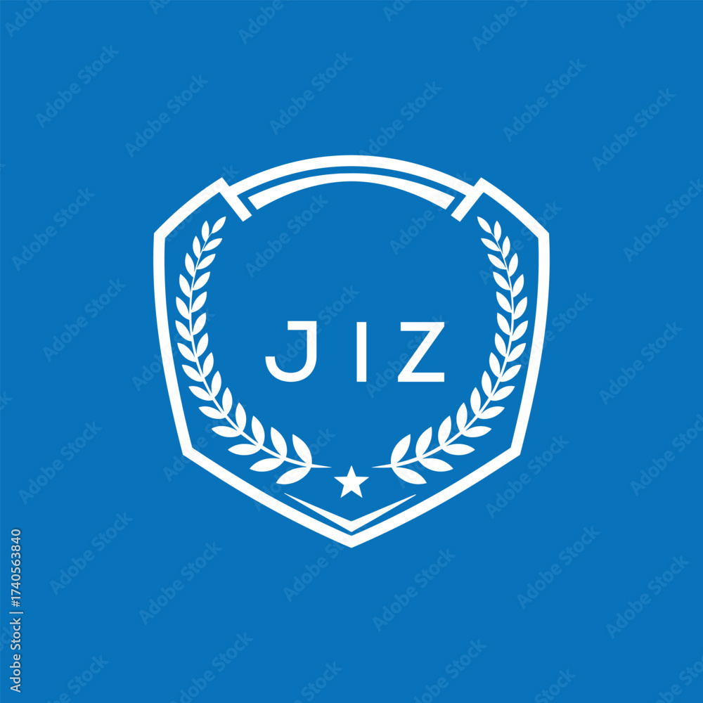 Fototapeta premium JIZ Shield Logo Design JIZ Minimal Laurel Wreath and Star Emblem for Sports Corporate JIZ Club and Brand Ident. 