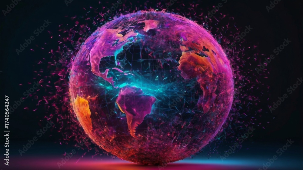 Obraz premium Vibrant Abstract Representation of a Global Network with Colorful Lights and Dynamic Energy Effects