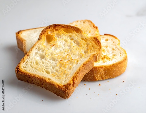 Golden Toast Trio - Crispy Slices on a Clean Surface.