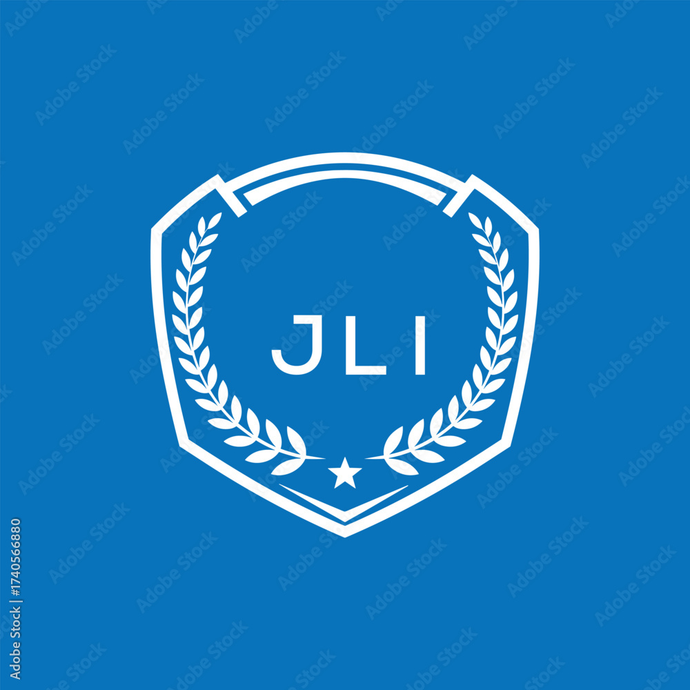 Fototapeta premium JLI Shield Logo Design JLI Minimal Laurel Wreath and Star Emblem for Sports Corporate JLI Club and Brand Ident. 