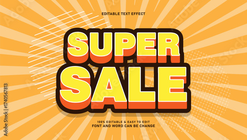 Super sale text effect with bold 3d style and editable