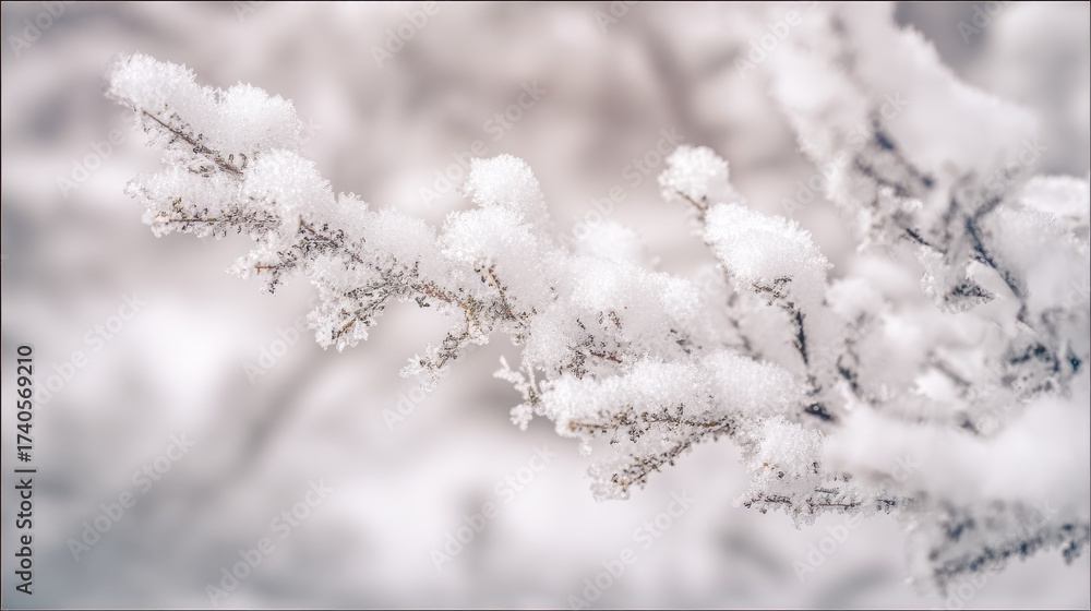 Obraz premium Snow-Covered Branch Texture: Delicate Ice Crystals and Fresh Snow's Softness - Winter's Silent Grace