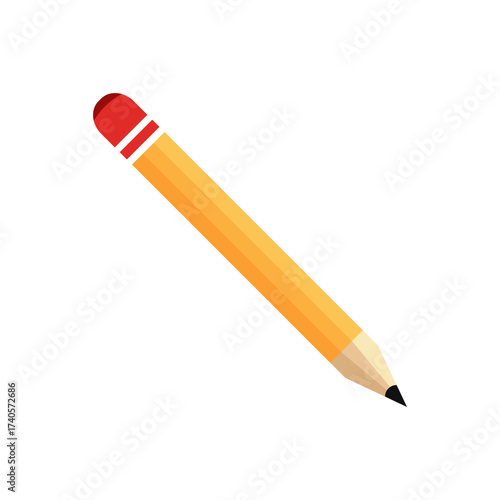 Yellow pencil with a red eraser vector illustration isolated on white background