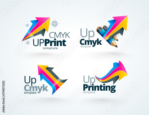 Set logos Printing theme. Arrows Cmyk Colors. Template design vector. White background