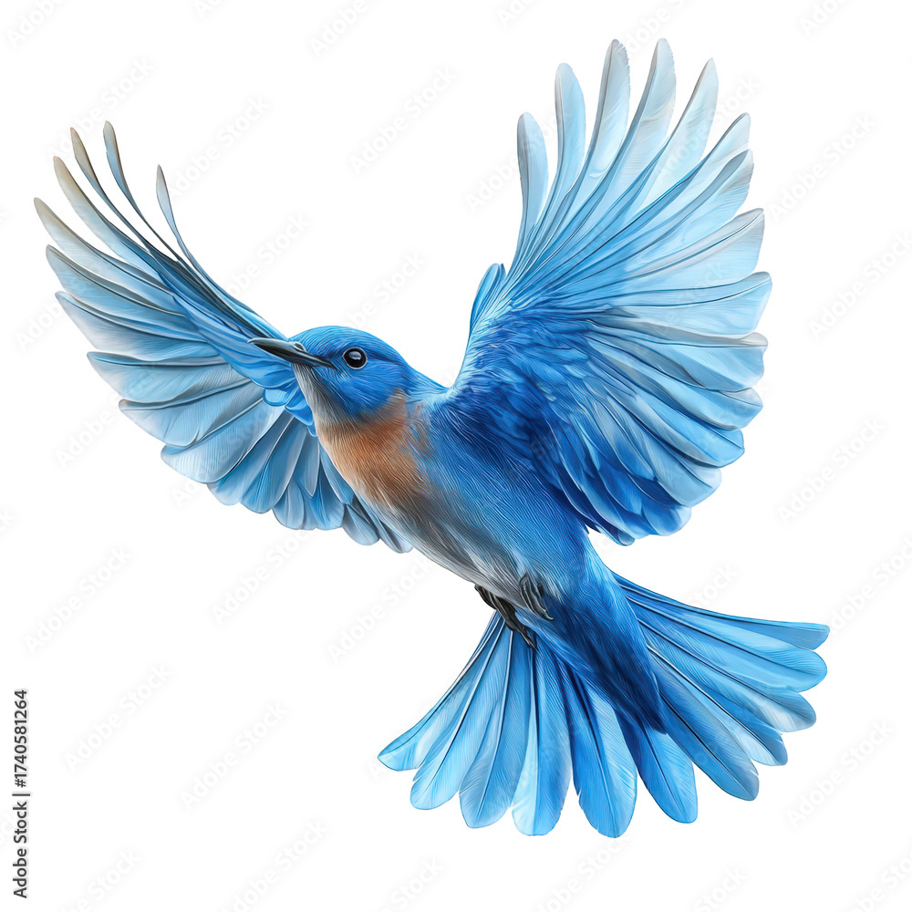Obraz premium A graceful bluebird takes flight, wings spread wide against an isolated on transparent background, embodying freedom and the beauty of nature in a captivating display