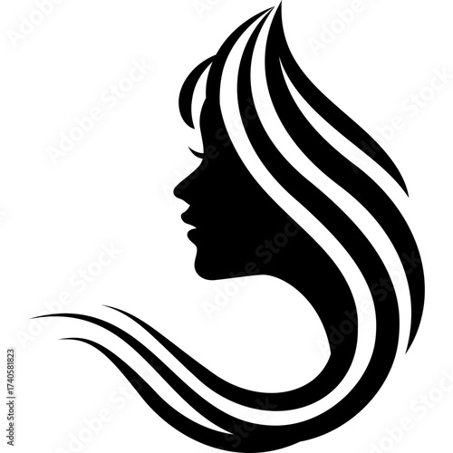 woman face long hair curly style silhouette illustration for logo,decoration,poster,presentation,beauty products,etc