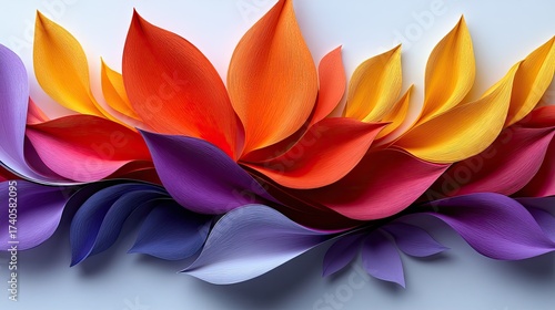 Vibrant rainbow colored paper petals arranged in a beautiful wave.