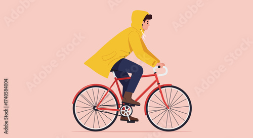 Riding in the Rain A Person on a Bicycle in a Yellow Raincoat