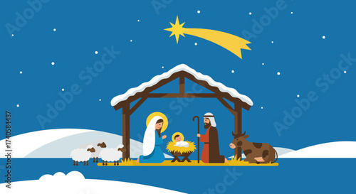 Christmas Nativity Scene A Starry Night Celebration of Baby Jesus' Birth