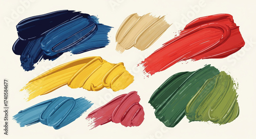 Colorful brushstrokes of various paint colors displayed on a neutral background, showcasing artistic textures.