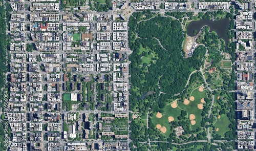 Central Park, New York: High-Resolution Aerial View of the Green Oasis in Manhattan's Grid