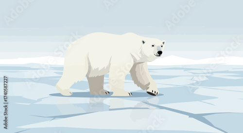 Majestic Polar Bear Strolling Across a Frozen Landscape