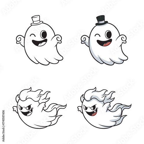 Cute Cartoon Friendly Haunt, Fiery Haunt with Line Drawing Vector Illustration
