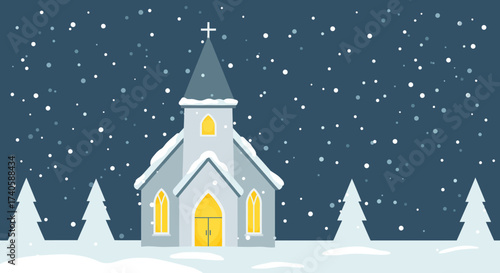 Snowy Church Scene A Wintertime Illustration of Faith and Community