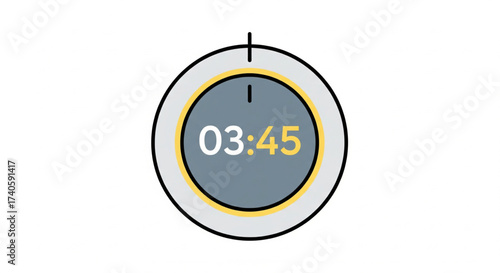 A digital timer displaying the time 03:45 within a circular design, isolated on white.