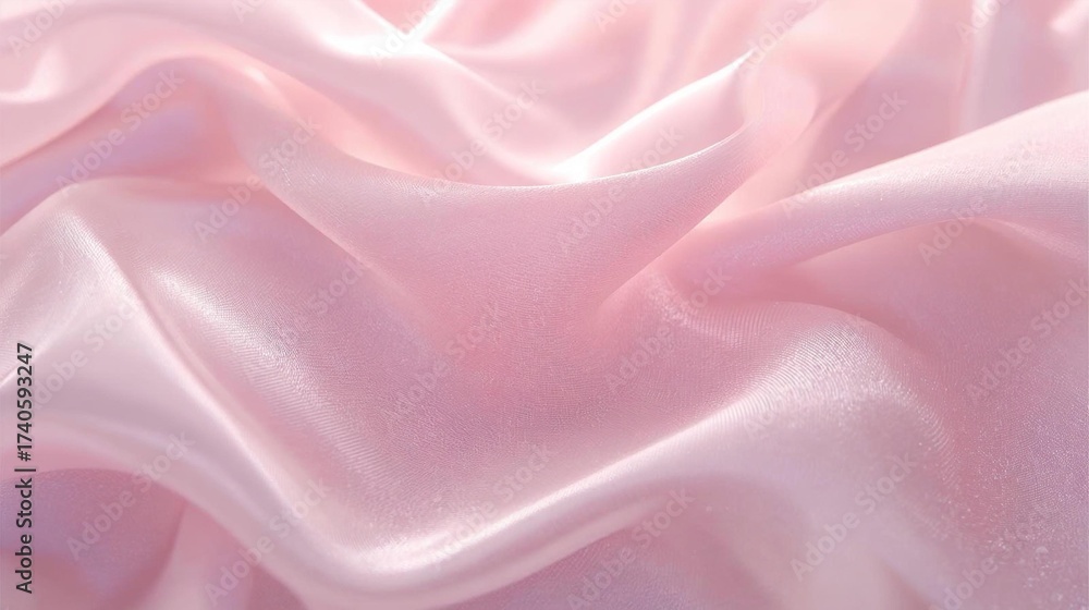 Obraz premium Elegant pastel pink silk fabric with soft, flowing waves and a luxurious, smooth texture, creating a delicate and beautiful background
