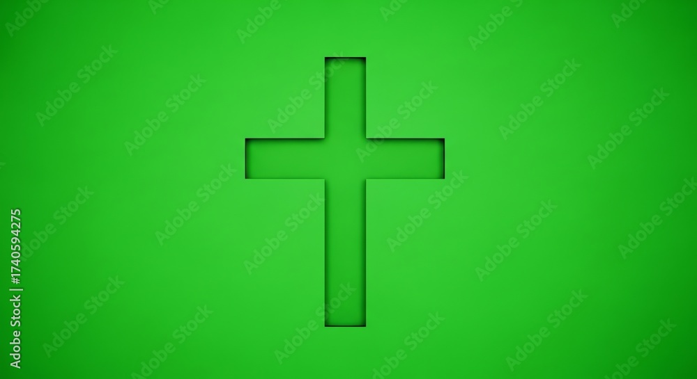 Fototapeta premium Cross Symbol on Green Screen for Religious Content Creation