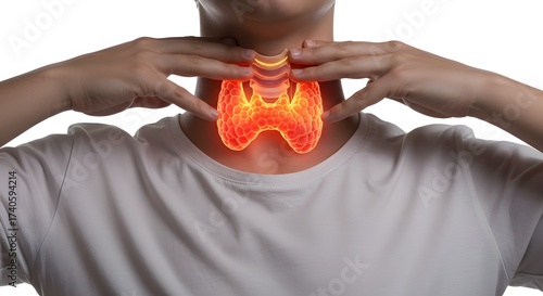 Human thyroid gland illustration on neck showing endocrine health concept