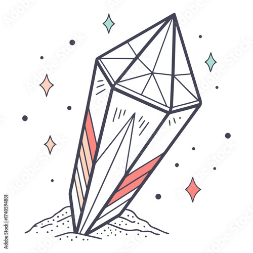 Illustration of a crystal with colorful accents