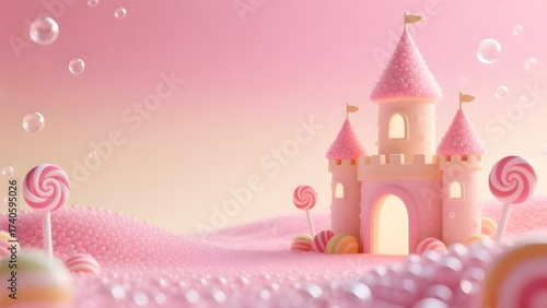 A sweet castle with lollipops and bubbles