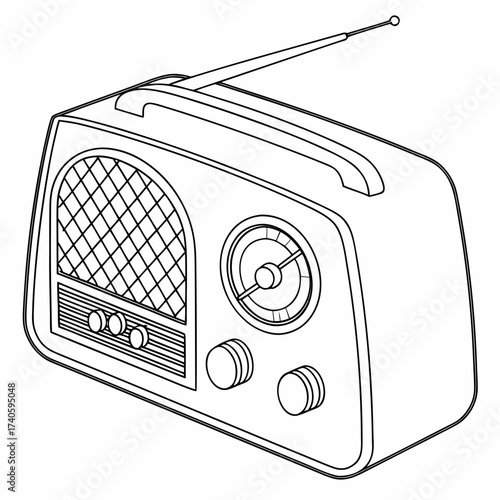 Illustration of an old radio, line art