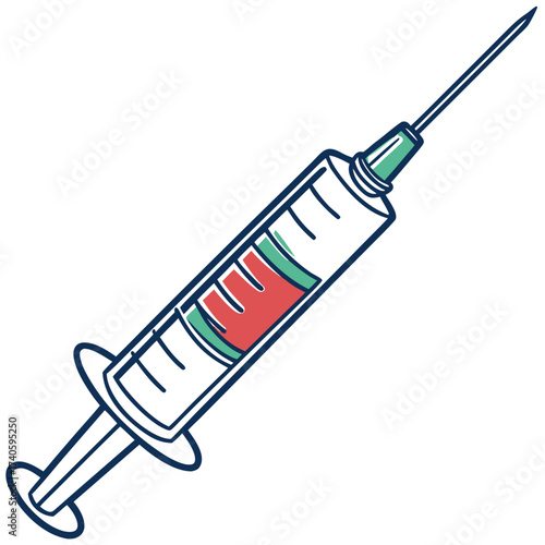Syringe with red liquid inside, vaccination concept