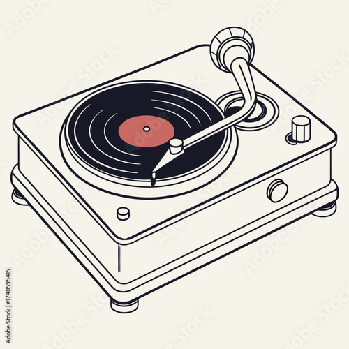 Vintage turntable vector illustration, music player