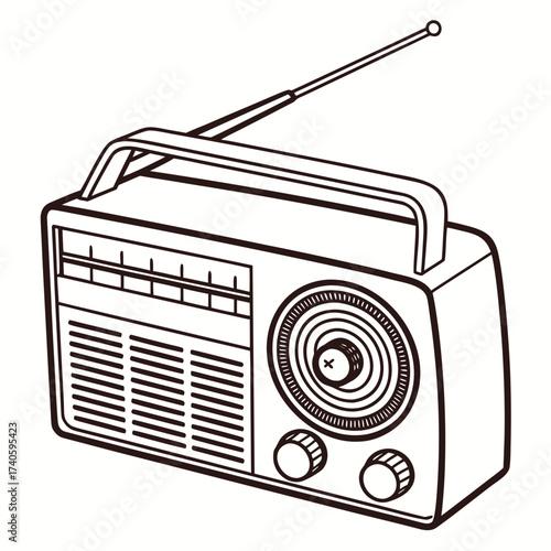 Vintage radio illustration with antenna, retro style