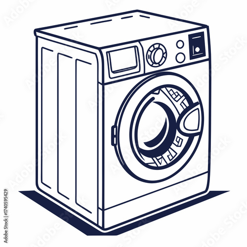 Washing machine in line art style illustration