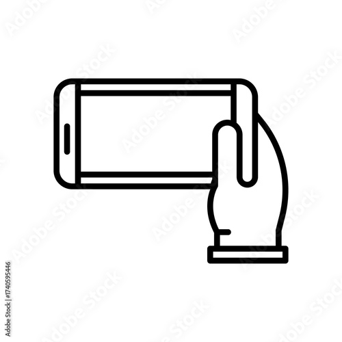 Minimalist vector icon depicting a hand holding a smartphone horizontally, perfect for tech blogs, app reviews, or mobile gaming articles.