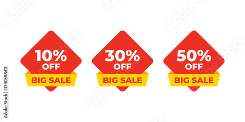 Red Sale Tags with Multiple Discount Percentages for Promotional Marketing