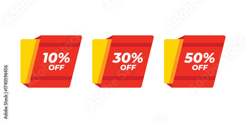 Red Sale Tags with Multiple Discount Percentages for Promotional Marketing