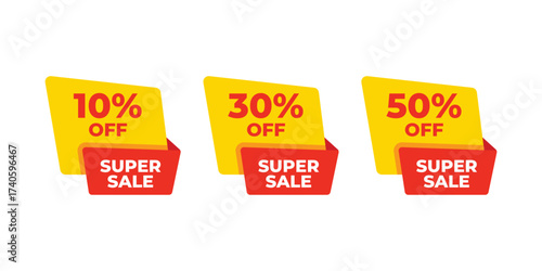 Red Sale Tags with Multiple Discount Percentages for Promotional Marketing