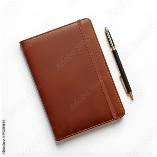 leather notebook with pen