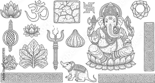 Indian Hindu Religious Symbols and Deities Collection
