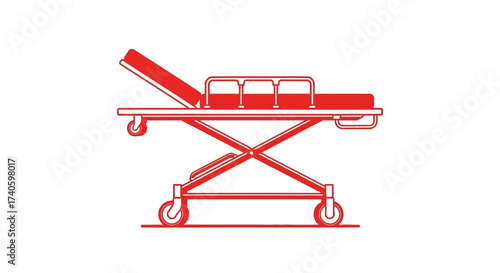 Striking illustration of a red gurney, essential medical device for patient transport in a